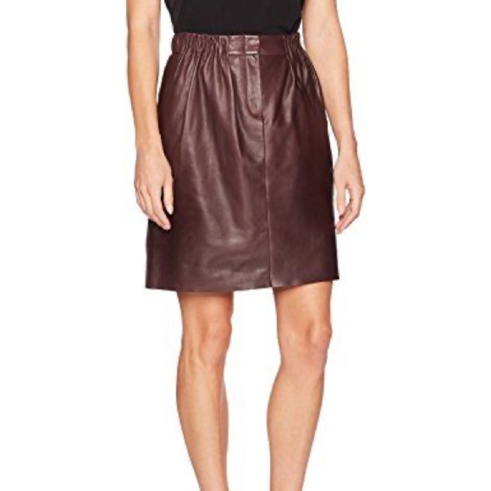 NWT Halston Heritage Brown Leather Gathered Skirt